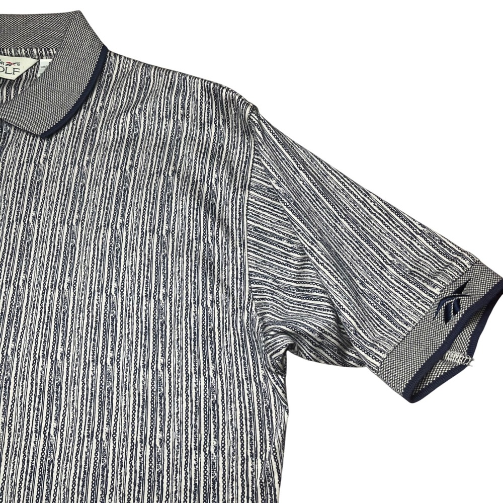 Vintage Reebok Golf Polo Shirt Womens Medium brown gold navy White Striped SS - Picture 10 of 10